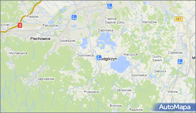 mapa Podgórzyn powiat jeleniogórski, Podgórzyn powiat jeleniogórski na mapie Targeo