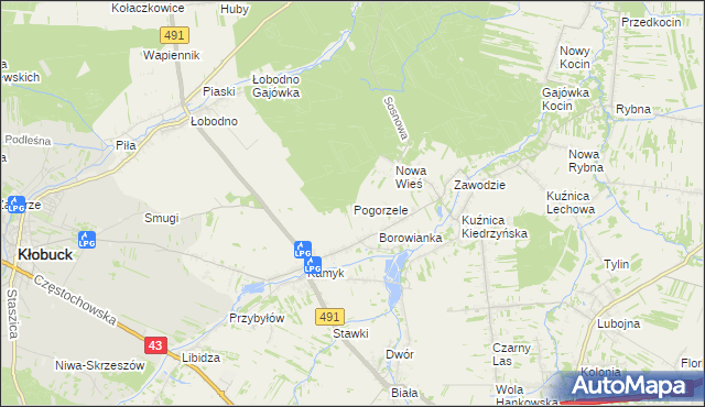 mapa Pogorzele gmina Kłobuck, Pogorzele gmina Kłobuck na mapie Targeo