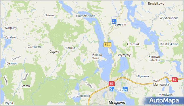 mapa Polska Wieś gmina Mrągowo, Polska Wieś gmina Mrągowo na mapie Targeo