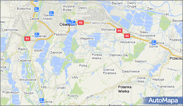 mapa Poręba Wielka gmina Oświęcim, Poręba Wielka gmina Oświęcim na mapie Targeo