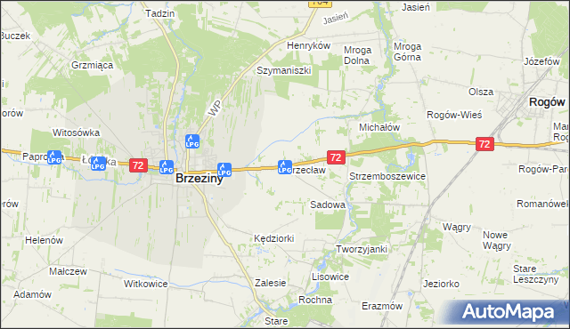 mapa Przecław gmina Brzeziny, Przecław gmina Brzeziny na mapie Targeo