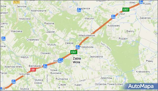 mapa Przeszkoda gmina Żabia Wola, Przeszkoda gmina Żabia Wola na mapie Targeo