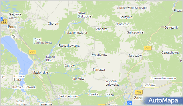 mapa Przybynów, Przybynów na mapie Targeo