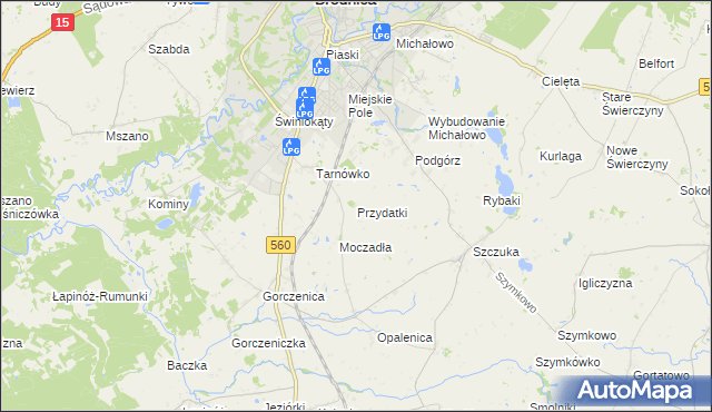 mapa Przydatki gmina Brodnica, Przydatki gmina Brodnica na mapie Targeo