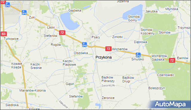 mapa Przykona, Przykona na mapie Targeo