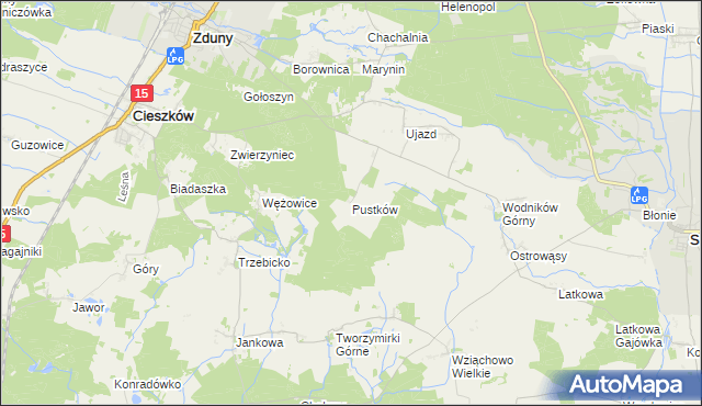 mapa Pustków gmina Cieszków, Pustków gmina Cieszków na mapie Targeo