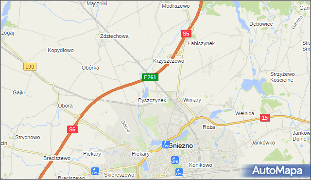 mapa Pyszczyn gmina Gniezno, Pyszczyn gmina Gniezno na mapie Targeo