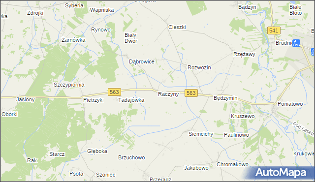 mapa Raczyny gmina Żuromin, Raczyny gmina Żuromin na mapie Targeo