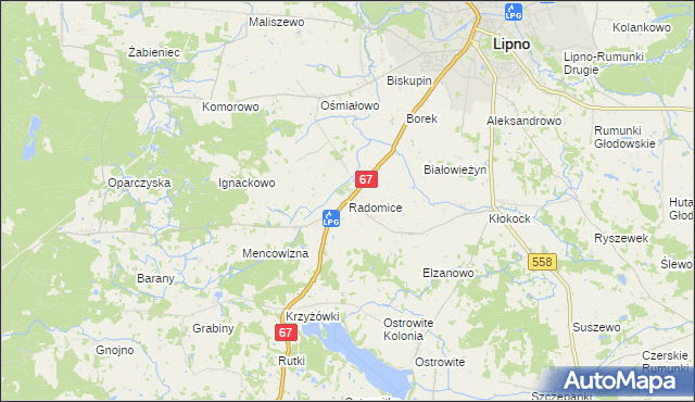 mapa Radomice gmina Lipno, Radomice gmina Lipno na mapie Targeo