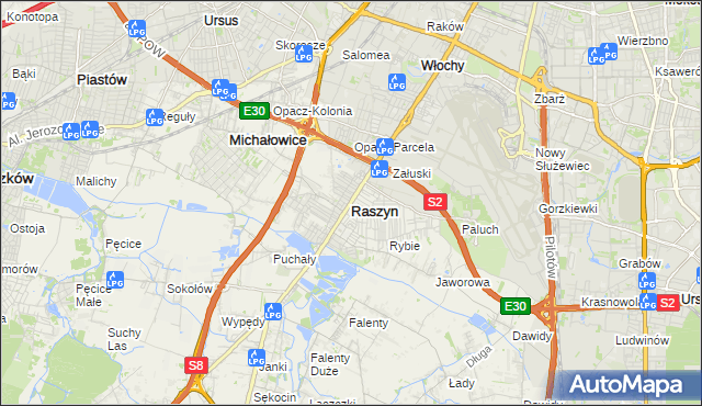 mapa Raszyn powiat pruszkowski, Raszyn powiat pruszkowski na mapie Targeo