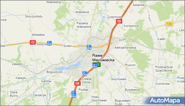 mapa Rawa Mazowiecka, Rawa Mazowiecka na mapie Targeo
