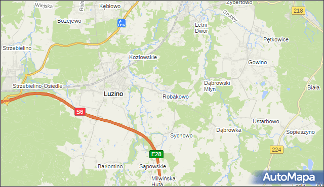 mapa Robakowo gmina Luzino, Robakowo gmina Luzino na mapie Targeo