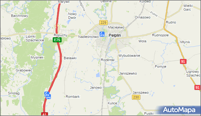 mapa Rożental gmina Pelplin, Rożental gmina Pelplin na mapie Targeo