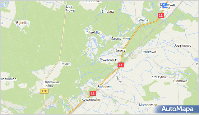 mapa Rożnowice gmina Rogoźno, Rożnowice gmina Rogoźno na mapie Targeo