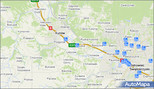 mapa Rudka gmina Kunów, Rudka gmina Kunów na mapie Targeo