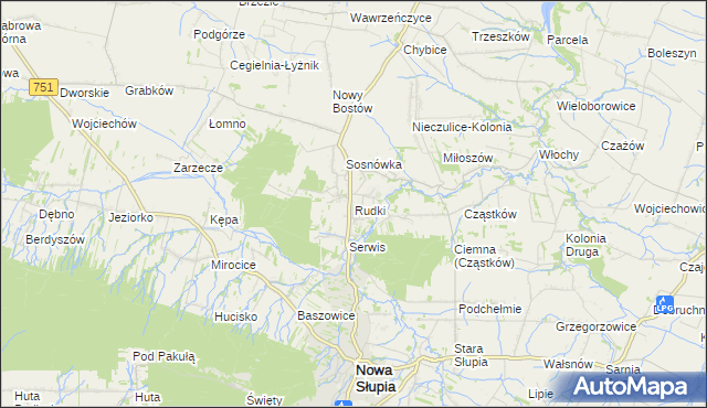 mapa Rudki gmina Nowa Słupia, Rudki gmina Nowa Słupia na mapie Targeo