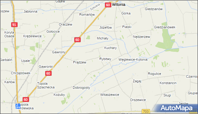 mapa Rybitwy gmina Witonia, Rybitwy gmina Witonia na mapie Targeo