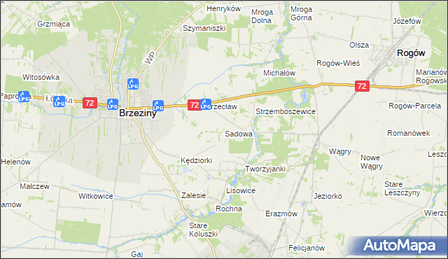 mapa Sadowa gmina Brzeziny, Sadowa gmina Brzeziny na mapie Targeo