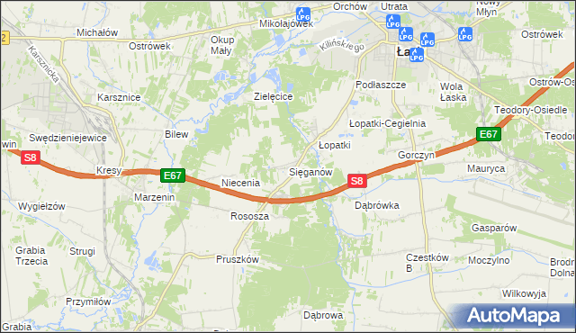 mapa Sięganów, Sięganów na mapie Targeo
