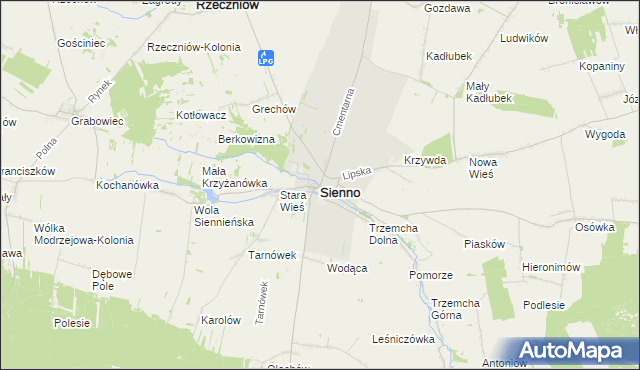 mapa Sienno powiat lipski, Sienno powiat lipski na mapie Targeo
