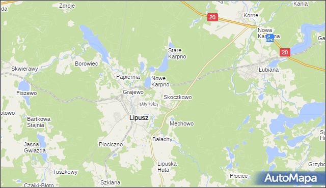 mapa Skoczkowo gmina Lipusz, Skoczkowo gmina Lipusz na mapie Targeo