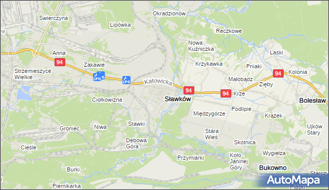 mapa Sławków powiat będziński, Sławków powiat będziński na mapie Targeo