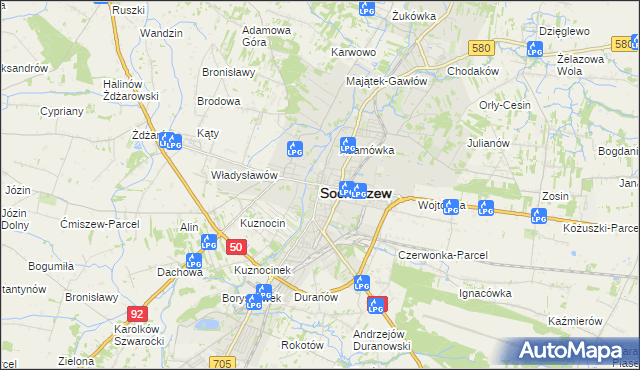 mapa Sochaczew, Sochaczew na mapie Targeo
