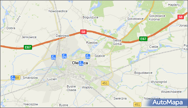 mapa Spalice, Spalice na mapie Targeo