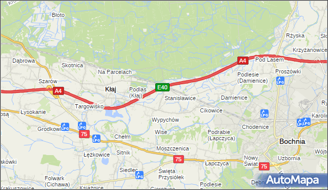 mapa Stanisławice gmina Bochnia, Stanisławice gmina Bochnia na mapie Targeo