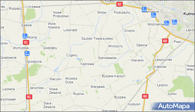 mapa Stanisławów gmina Kutno, Stanisławów gmina Kutno na mapie Targeo