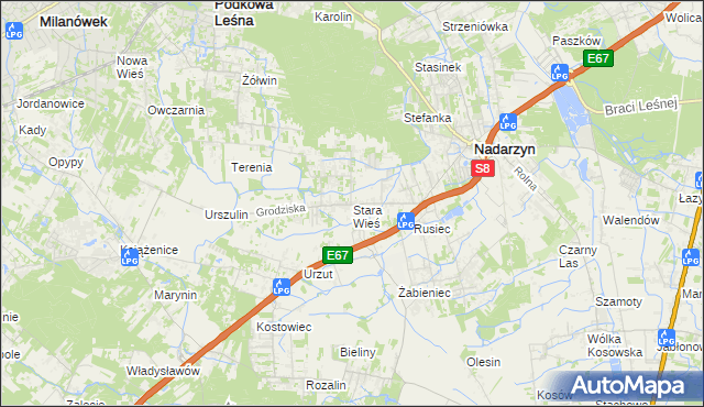 mapa Stara Wieś gmina Nadarzyn, Stara Wieś gmina Nadarzyn na mapie Targeo