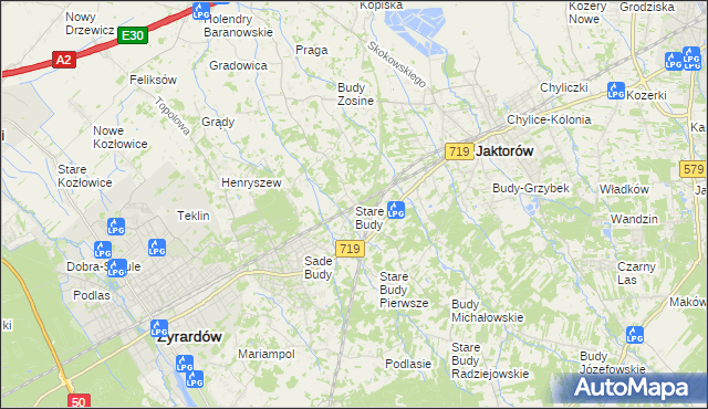 mapa Stare Budy gmina Jaktorów, Stare Budy gmina Jaktorów na mapie Targeo