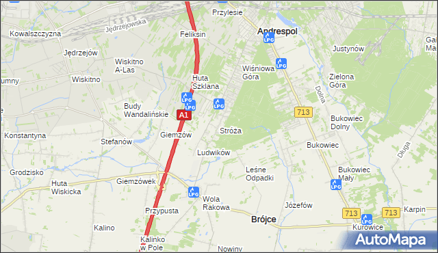mapa Stróża gmina Andrespol, Stróża gmina Andrespol na mapie Targeo