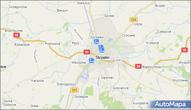mapa Strzelin, Strzelin na mapie Targeo