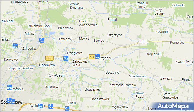 mapa Strzyżew gmina Kampinos, Strzyżew gmina Kampinos na mapie Targeo