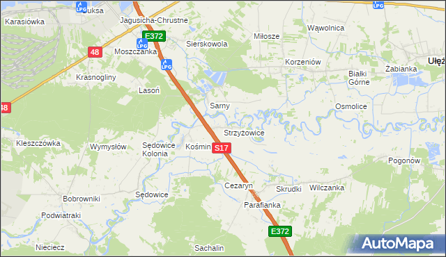 mapa Strzyżowice gmina Żyrzyn, Strzyżowice gmina Żyrzyn na mapie Targeo