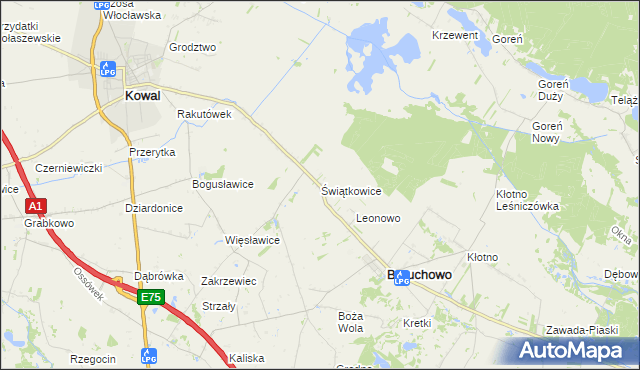 mapa Świątkowice gmina Baruchowo, Świątkowice gmina Baruchowo na mapie Targeo