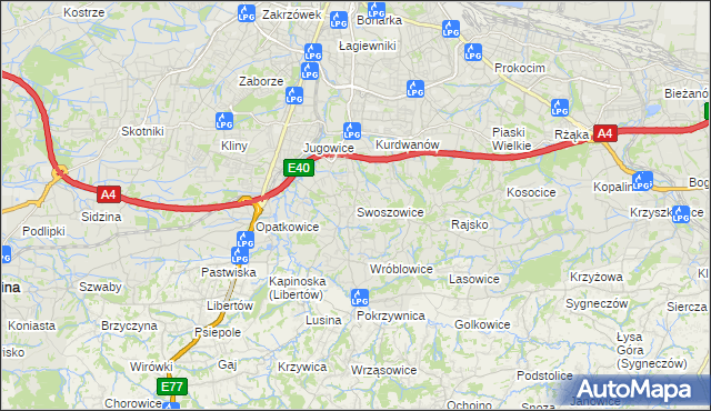 mapa Swoszowice gmina Kraków, Swoszowice gmina Kraków na mapie Targeo