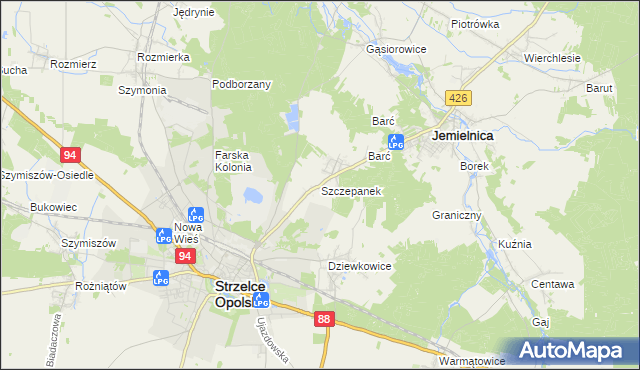 mapa Szczepanek gmina Strzelce Opolskie, Szczepanek gmina Strzelce Opolskie na mapie Targeo