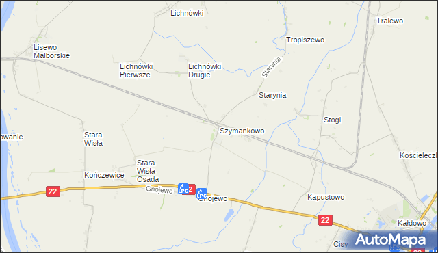 mapa Szymankowo gmina Lichnowy, Szymankowo gmina Lichnowy na mapie Targeo