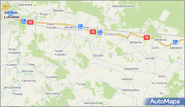 mapa Szyszki gmina Stoczek Łukowski, Szyszki gmina Stoczek Łukowski na mapie Targeo