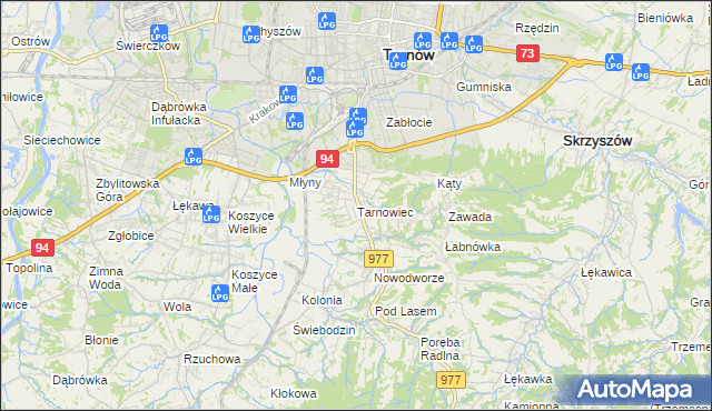 mapa Tarnowiec gmina Tarnów, Tarnowiec gmina Tarnów na mapie Targeo