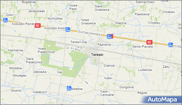 mapa Teresin powiat sochaczewski, Teresin powiat sochaczewski na mapie Targeo