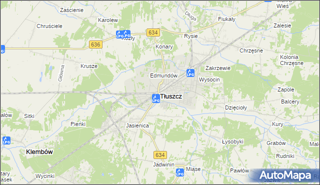 mapa Tłuszcz powiat wołomiński, Tłuszcz powiat wołomiński na mapie Targeo