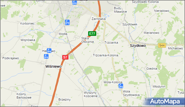 mapa Trzcianka-Kolonia gmina Szydłowo, Trzcianka-Kolonia gmina Szydłowo na mapie Targeo