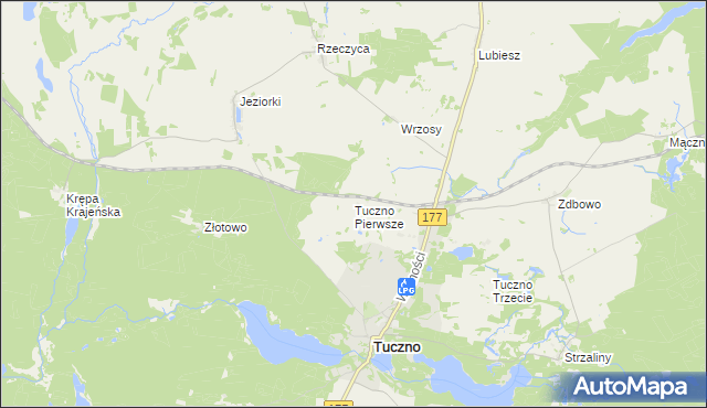 mapa Tuczno Pierwsze, Tuczno Pierwsze na mapie Targeo
