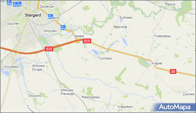 mapa Tychowo gmina Stargard, Tychowo gmina Stargard na mapie Targeo