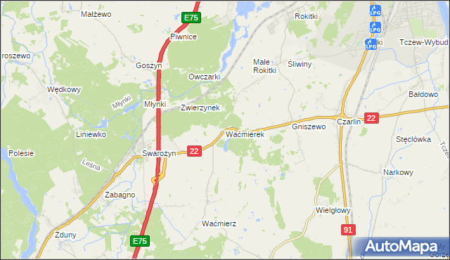 mapa Waćmierek, Waćmierek na mapie Targeo