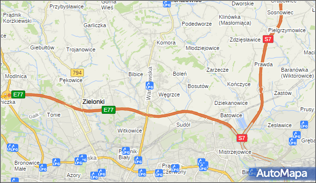 mapa Węgrzce gmina Zielonki, Węgrzce gmina Zielonki na mapie Targeo