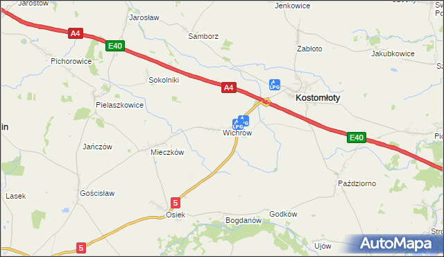 mapa Wichrów gmina Kostomłoty, Wichrów gmina Kostomłoty na mapie Targeo
